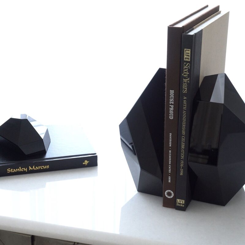 8.82943 Global Views S/2 Crystal Bookends-Black 8.82943