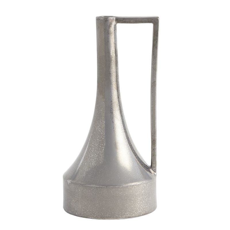 8.82959 Global Views Long Neck Handle Vase-Silver 8.82959