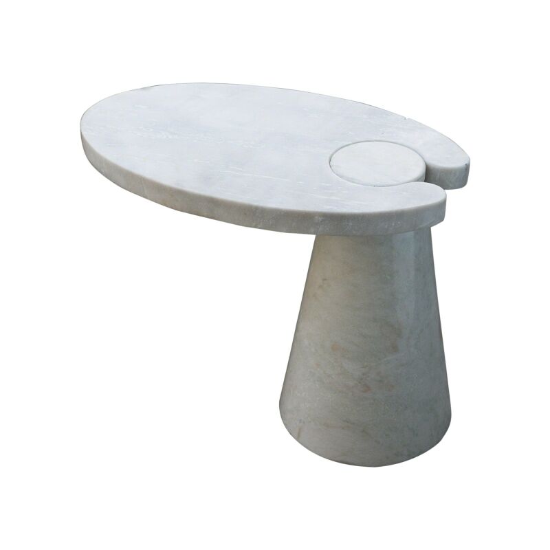 9.92390 Global Views Cone Cantilever Table-White Marble 9.92390