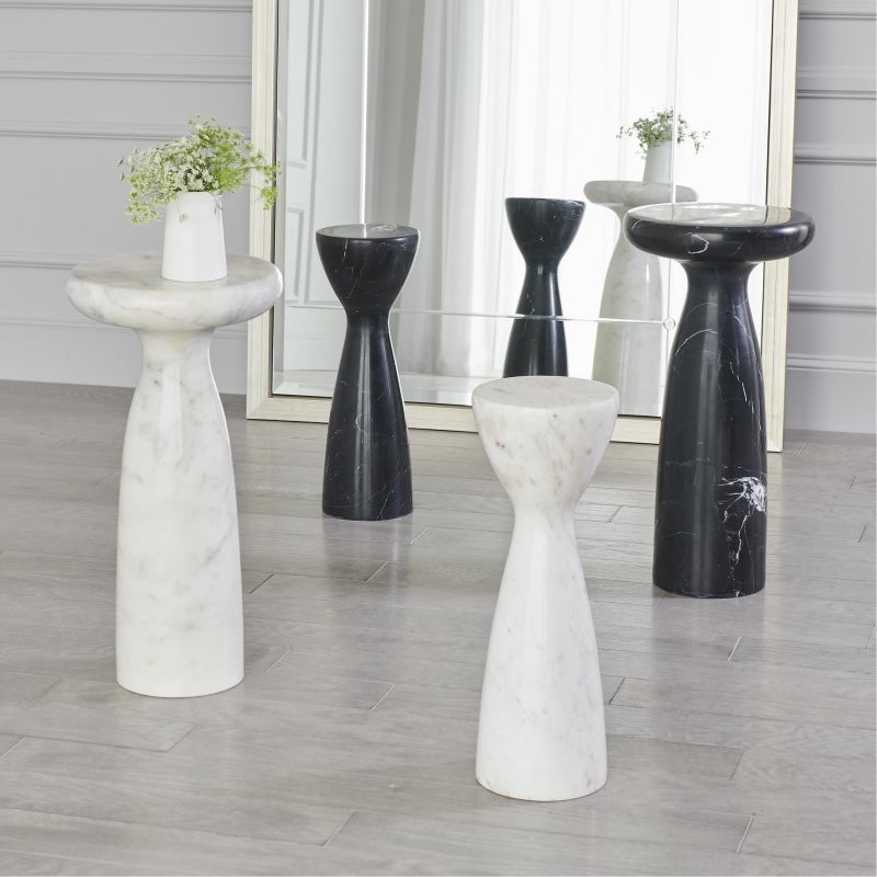 9.93035 Global Views Marble Tower Table-White-Lg 9.93035