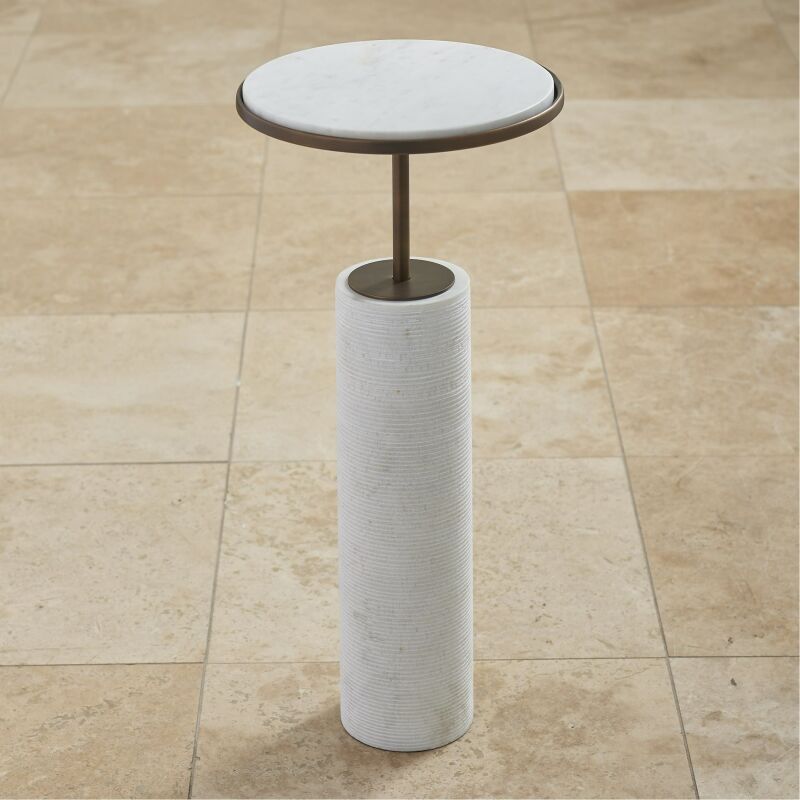 9.93060 Global Views Tall Cored Marble Table-Bronze 9.93060