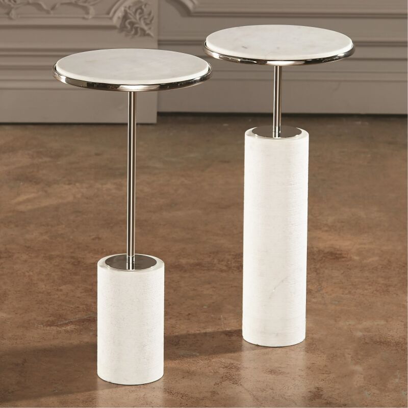 9.93070 Global Views Tall Cored Marble Table-Nickel 9.93070