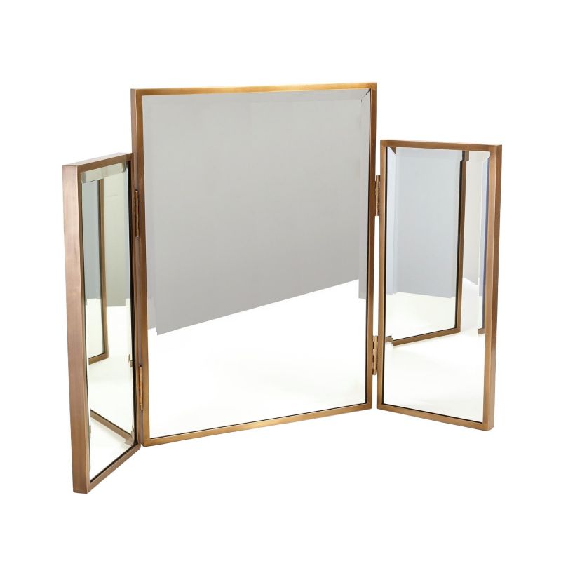 Global Views Tri-Fold Vanity Mirror-Antique Brass 9.93416