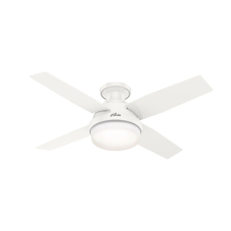 50399 Hunter 44 inch Dempsey Fresh White Low Profile Damp Rated Ceiling Fan with LED Light Kit and Handheld Remote