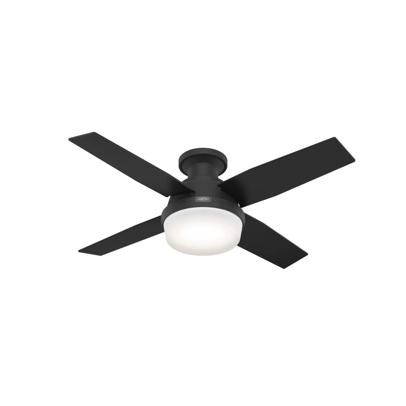 52390 Hunter 44 inch Dempsey Matte Black Low Profile Ceiling Fan with LED Light Kit and Handheld Remote