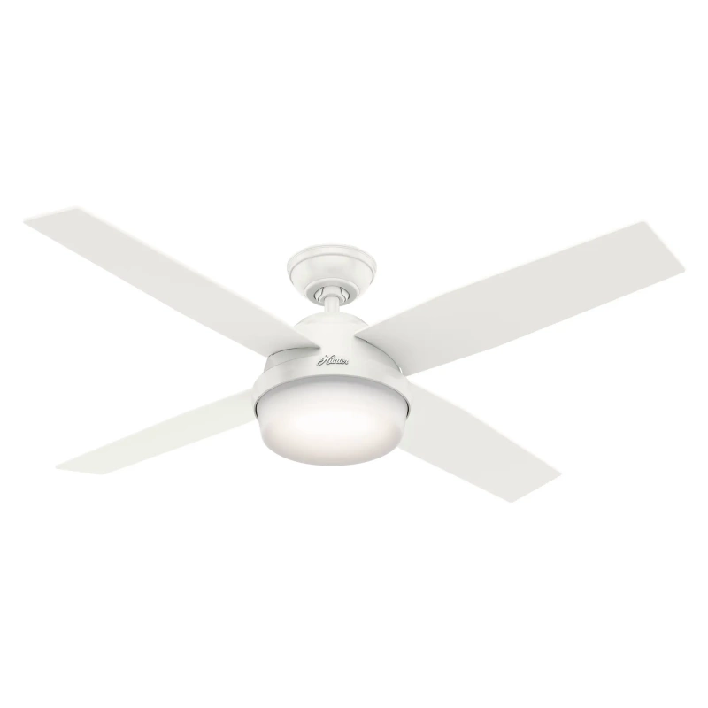 59252 Hunter 52 inch Dempsey Fresh White Damp Rated Ceiling Fan with LED Light Kit and Handheld Remote