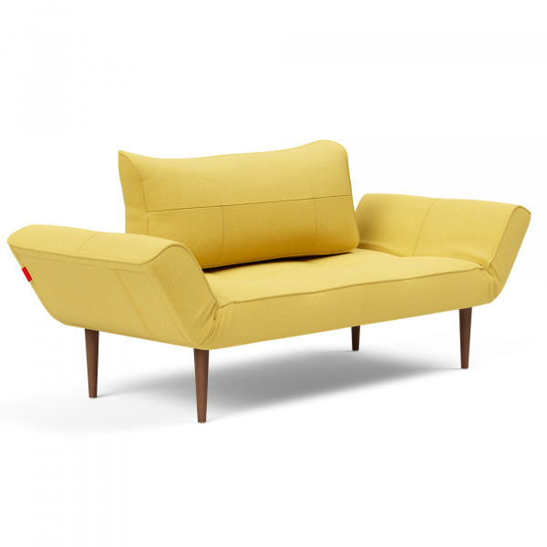 Zeal Sleeper Sofa with Dark Wood Legs in Soft Mustard Flower