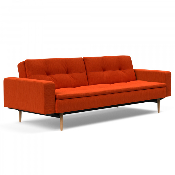 Dublexo Sleeper Sofa with Arms & Dark Wood Legs in Elegance Paprika
