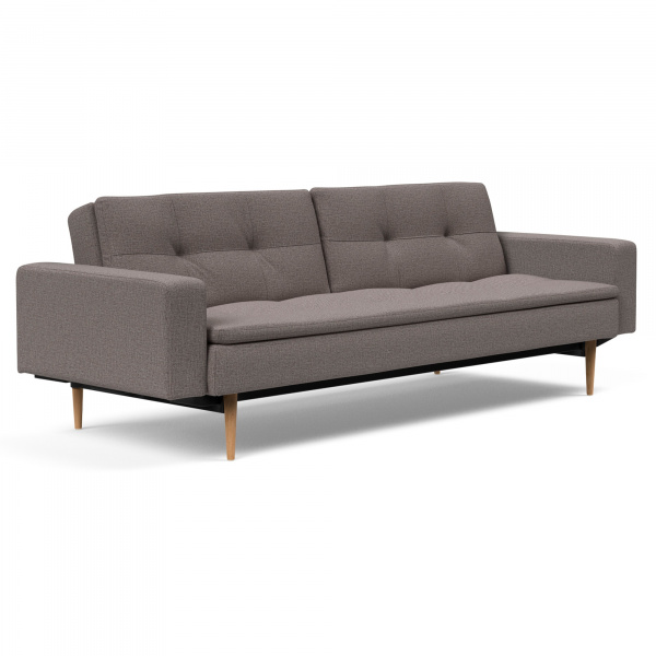 Dublexo Sleeper Sofa with Arms & Dark Wood Legs in Mixed Dance Grey
