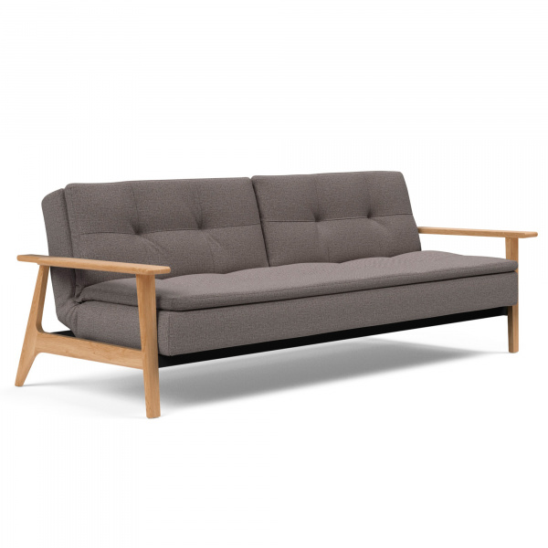 95-74105027521-5-2 Dublexo Frej Sleeper Sofa with Lacquered Oak Legs in Mixed Dance Grey