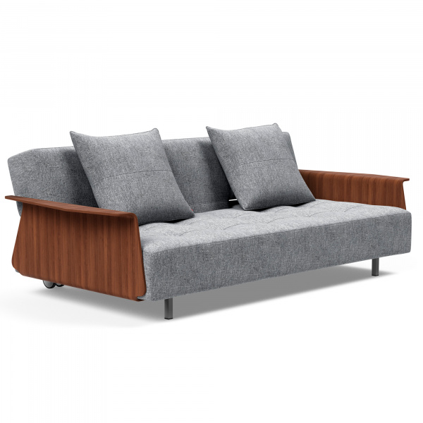 Long Horn Deluxe Sleeper Sofa with Stainless Steel Legs and Wheels in Twist Granite