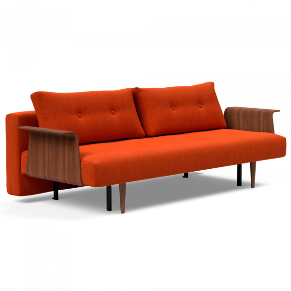 95-742050506-WOOD Recast Plus Sleeper Sofa with Walnut Arms in Elegance Paprika