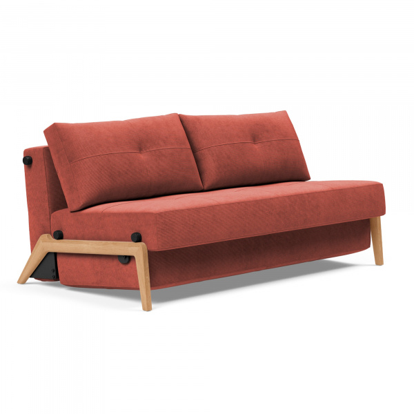 Cubed 02 Queen Sleeper Sofa with Dark Wood Legs in Cordufine Rust Fabric