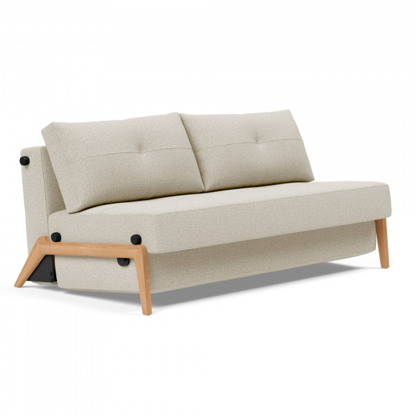 Cubed 02 Queen Sleeper Sofa with Dark Wood Legs in Mixed Dance Natural Fabric