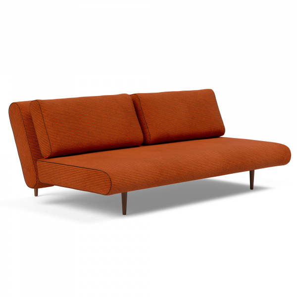 95-7720125595-10-3-2 Unfurl Lounger Sleeper Sofa with Dark Wood Legs in Burnt Orange