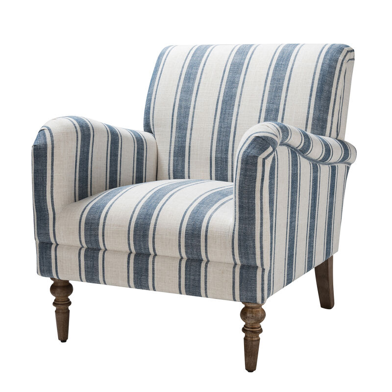 Malia Wooden Upholstery Armchair with Stripe Pattern in Navy | 100% Polyester by Karat Home