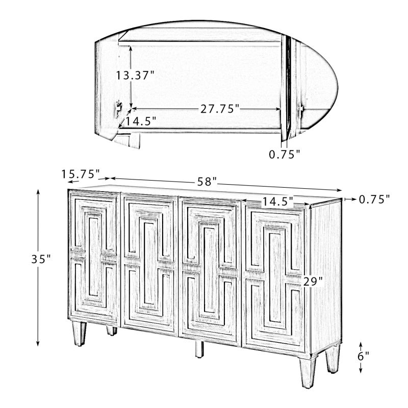 Sbhm0691 Otm Buffet Sideboard Cabinet With 2 Adjusted Shelves 8