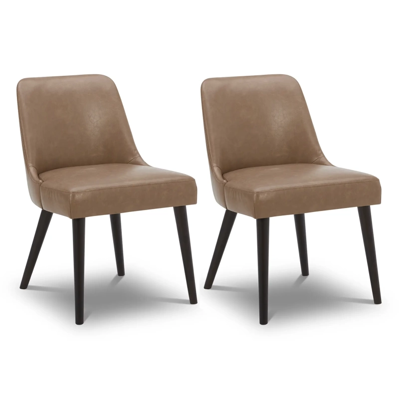 CHTY1093-PU6030 Lan Mid-Century Modern Dining Chair Set of 2 in Saddle Brown Faux Leather