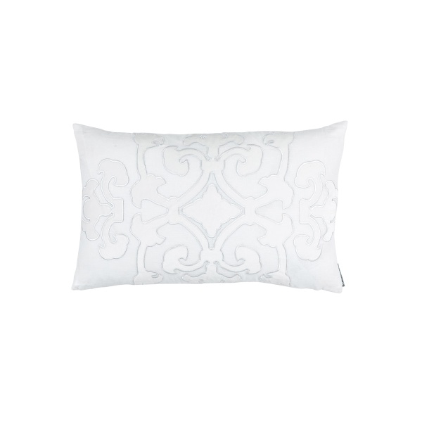 Angie Sm Rect Pillow White Linen / White Matte Velvet Applique 14x22