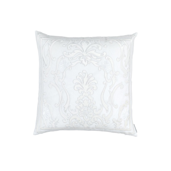 Louie Square Pillow White Linen / White Matte Velvet Applique 24x24