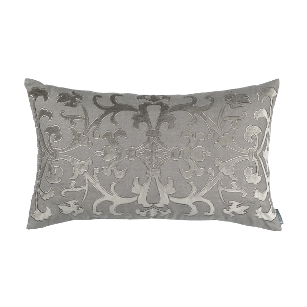 Olivia Large Rectangular Pillow Light Grey Linen with Matte Velvet Applique 18x30 (Insert Included)