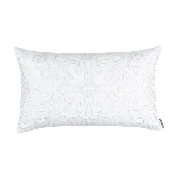 Olivia Lg Rect Pillow White Linen / White Matte Velvet Applique 18x30 (Insert Included)