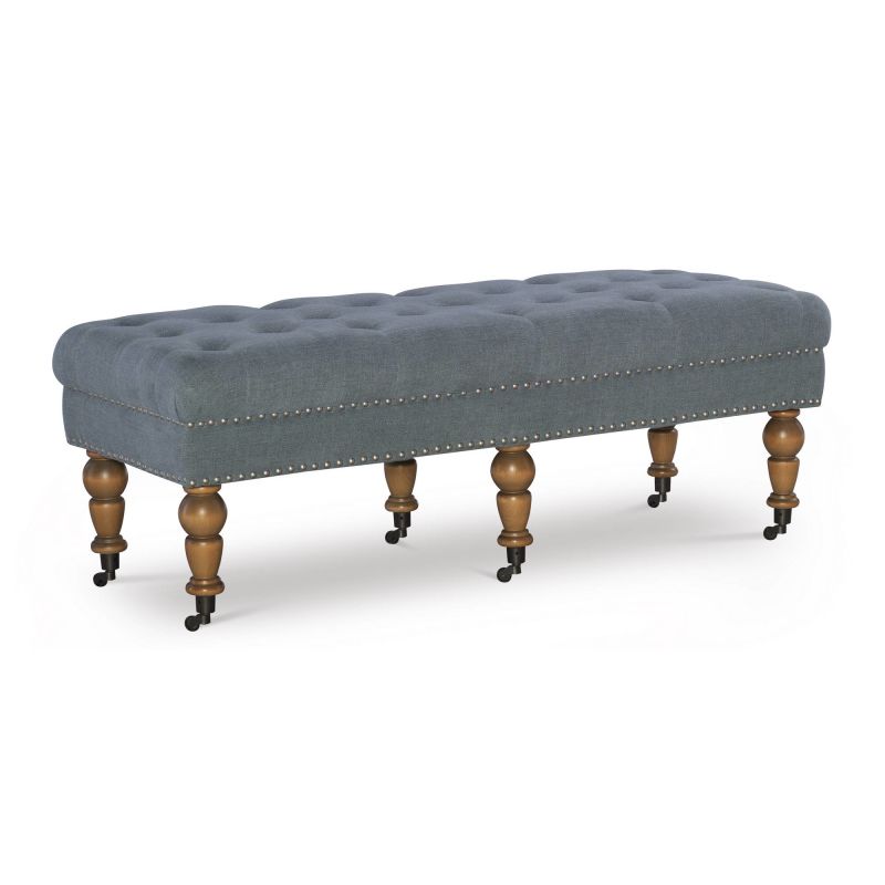 368253BLU01U Isabelle Washed Blue Linen 50 Inches Bench