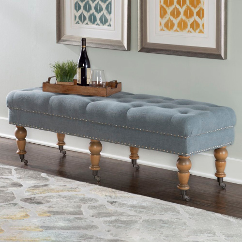 368253BLU01U Isabelle Washed Blue Linen 50 Inches Bench