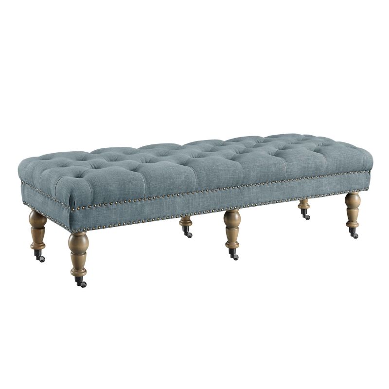 368254BLU01U Isabelle Washed Blue Linen 62 Inches Bench