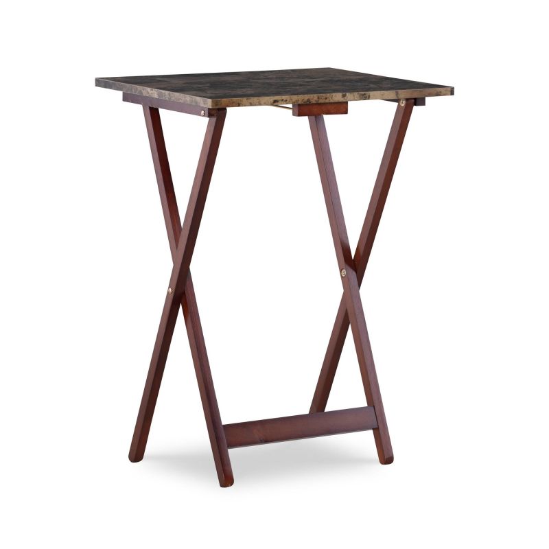 43001TILSET-01-AS Tray Table Set Faux Marble - Brown