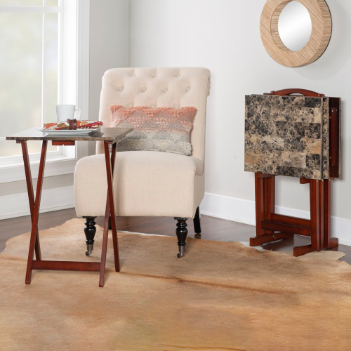 43001TILSET-01-AS Tray Table Set Faux Marble - Brown