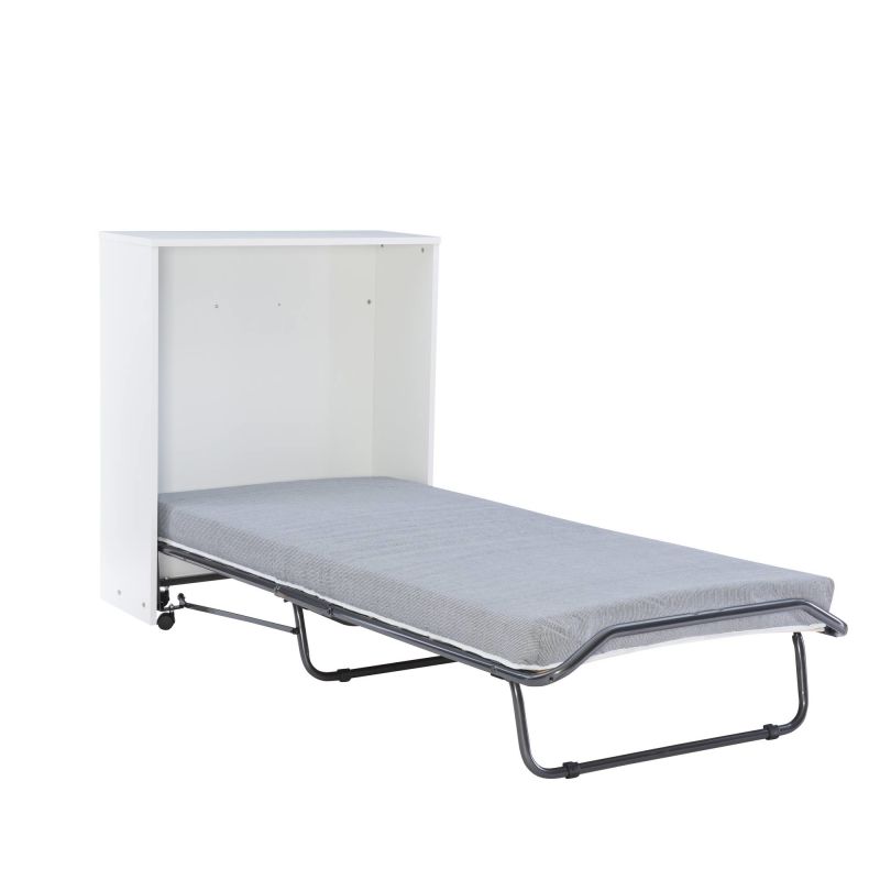 FDB49WHTABU Dewitt Folding Rollaway Bed with Storage Cabinet and Memory Foam