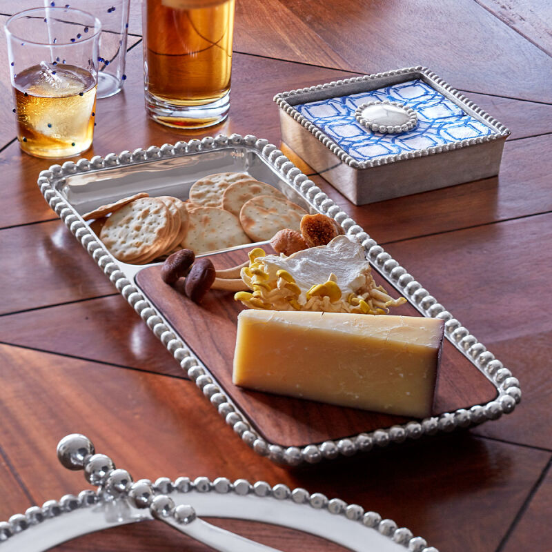 602 Pearled Cheese and Cracker Server with Dark Wood Insert