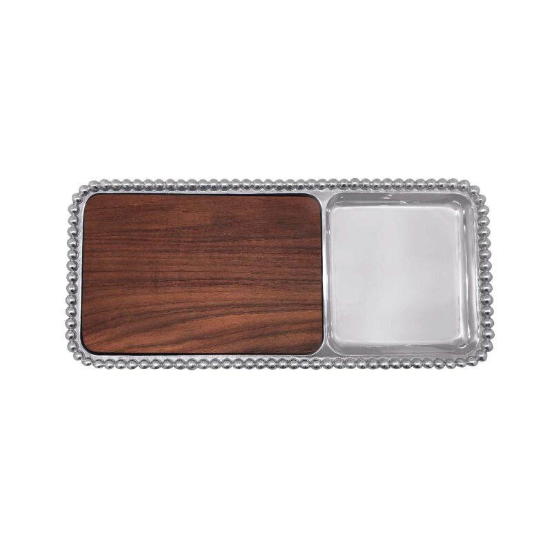 602 Pearled Cheese and Cracker Server with Dark Wood Insert