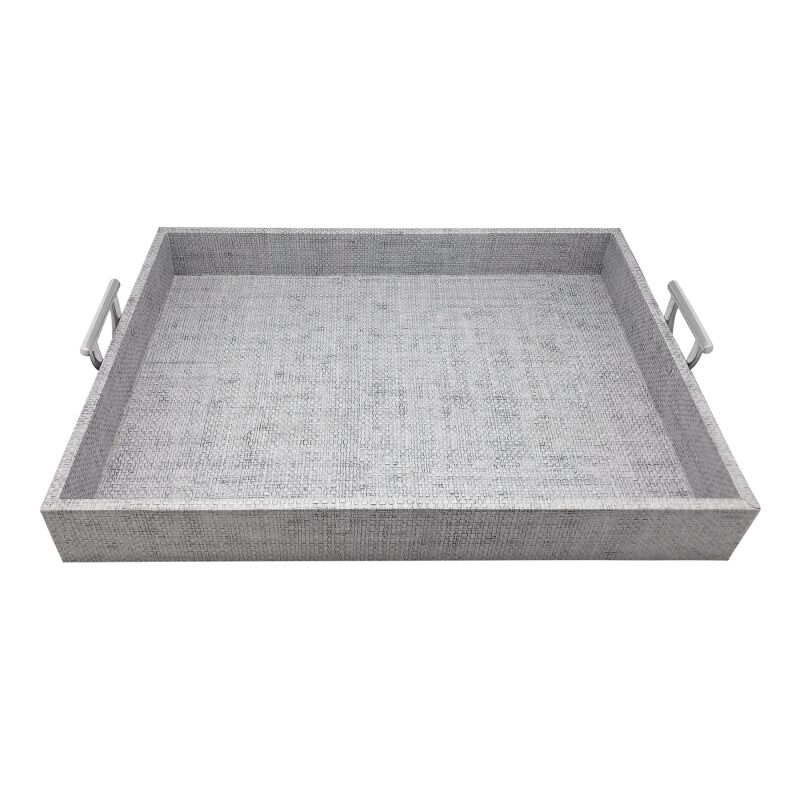 7050SL Pale Gray Faux Grasscloth Tray with Metal Handles
