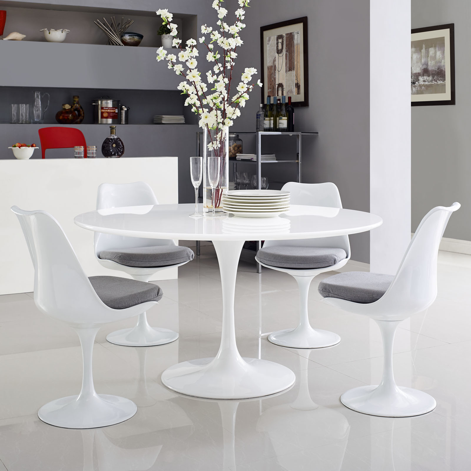 Lippa 54" Round Wood Top Dining Table White