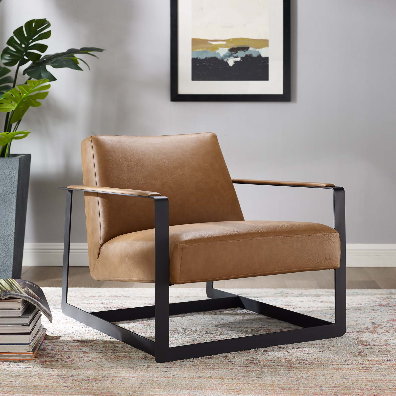 Seg Vegan Leather Upholstered Vinyl Accent Chair Tan by Modway