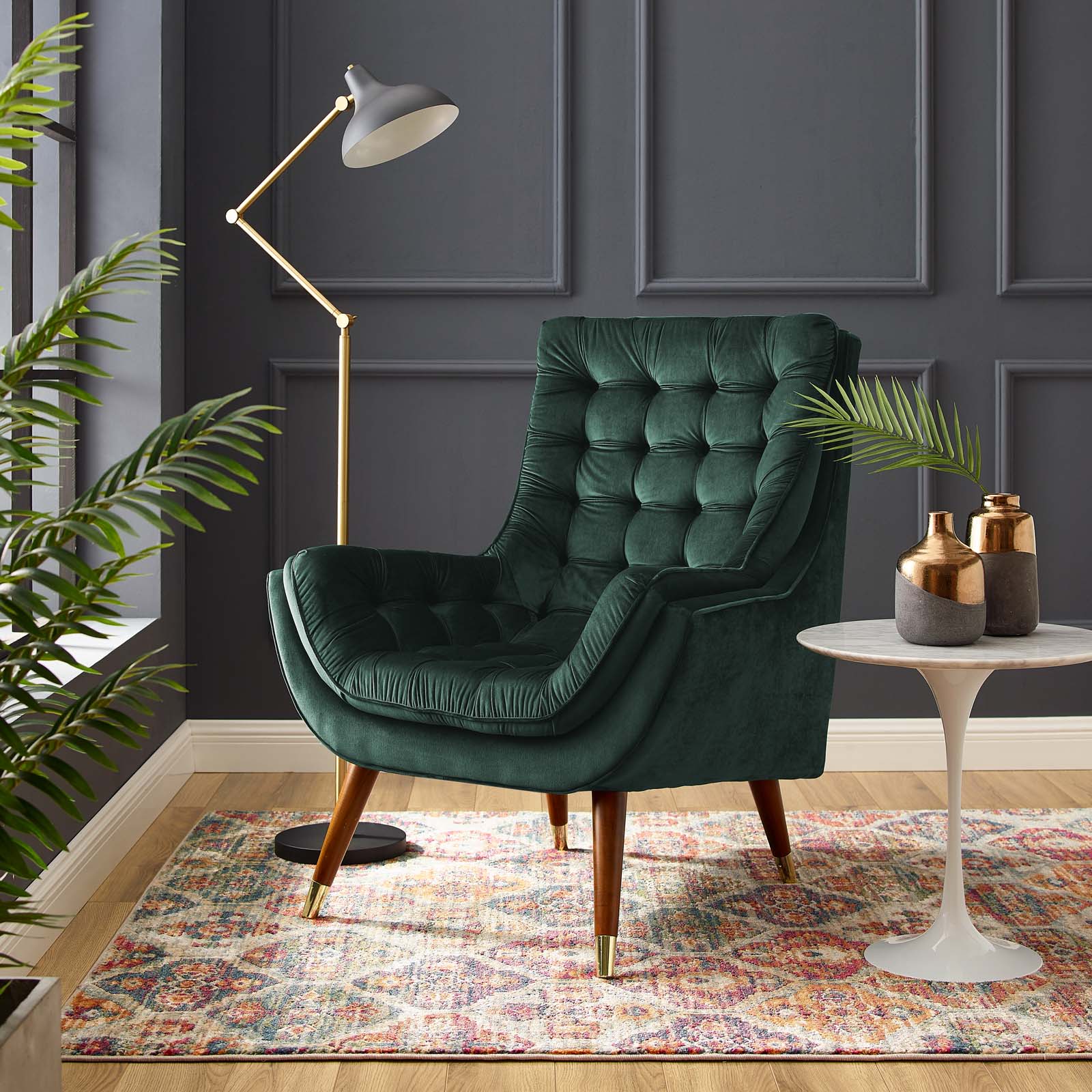 Suggest Button Tufted Upholstered Velvet Lounge Chair Green