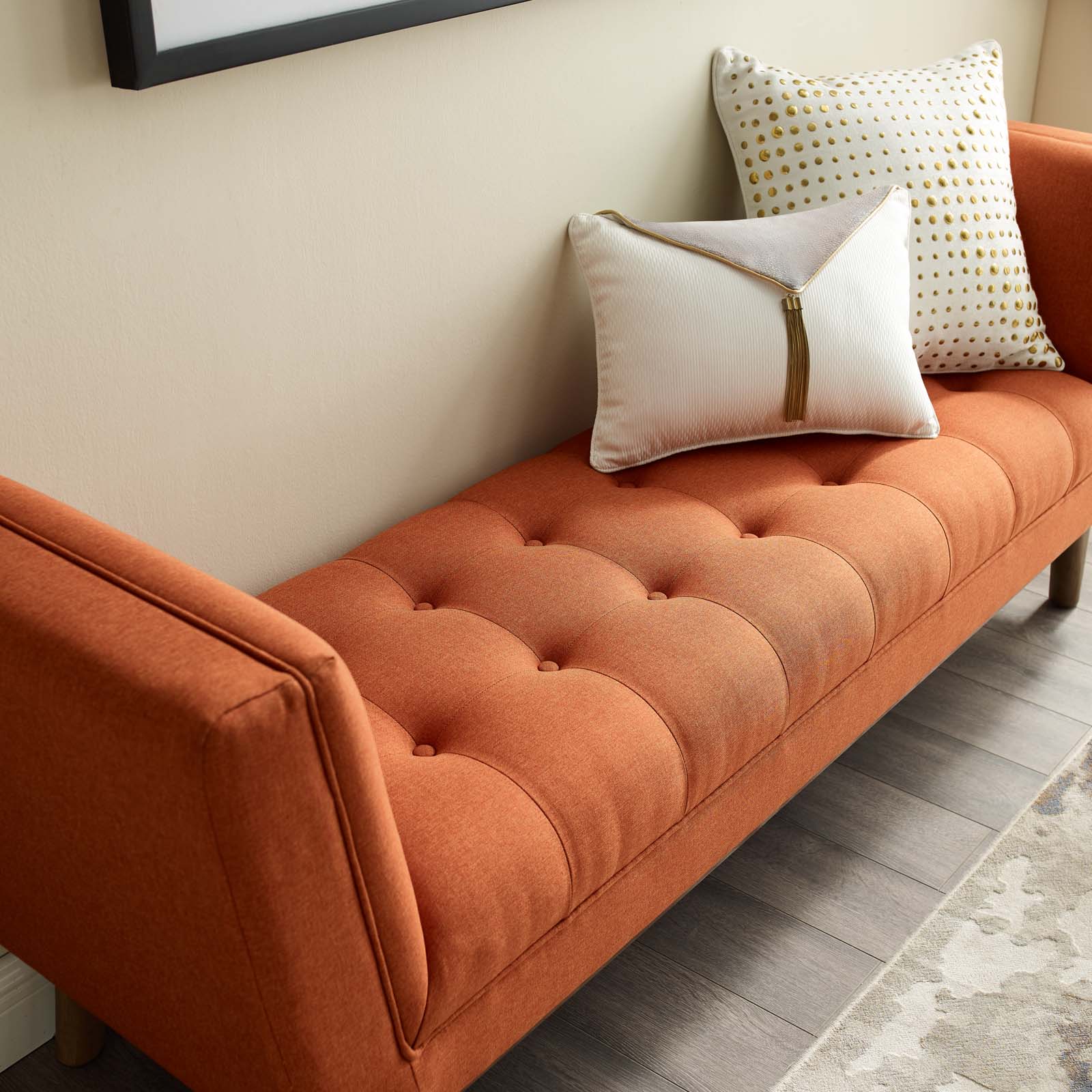 Haven Tufted Button Upholstered Fabric Accent Bench Orange