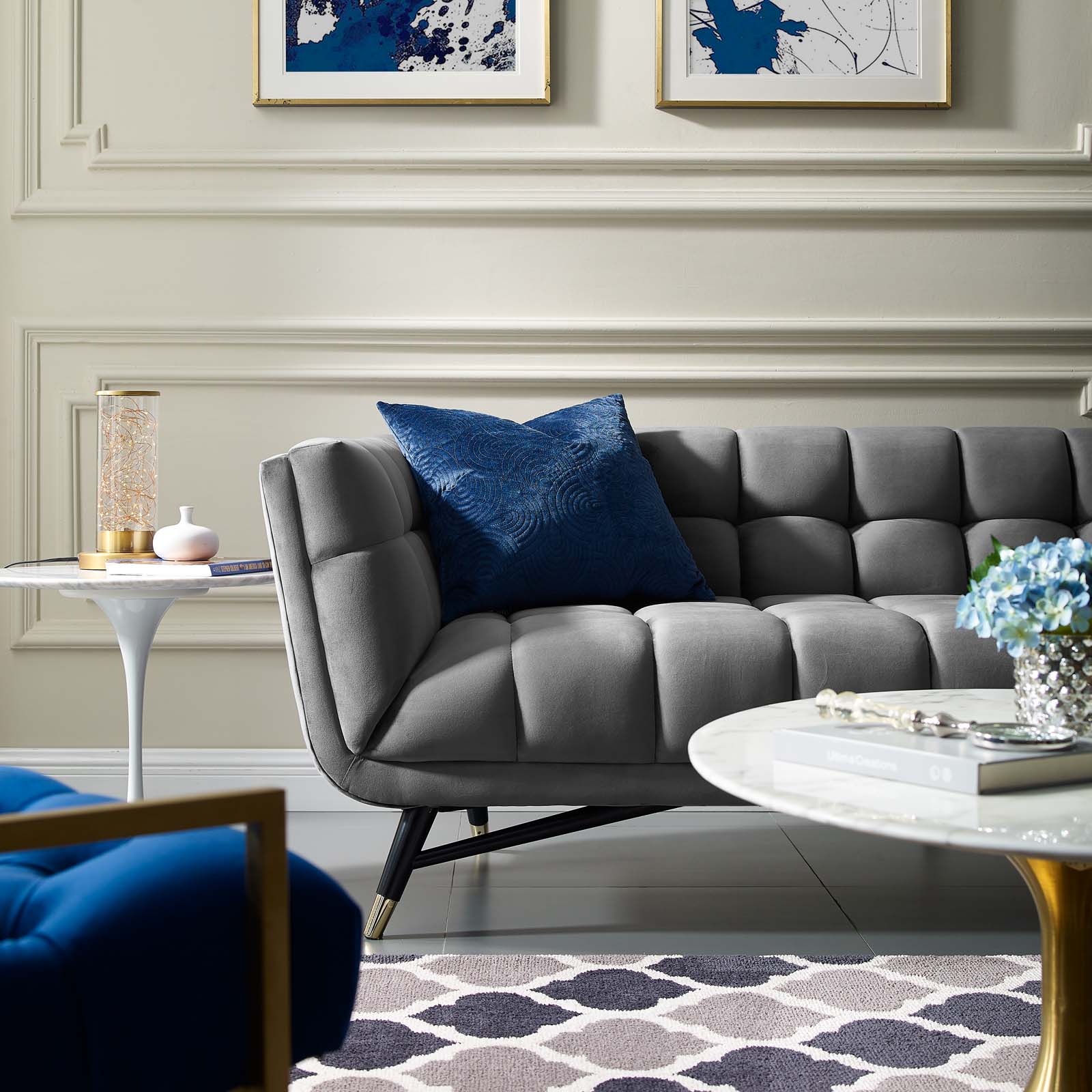 Adept Upholstered Velvet Sofa Gray | Polyester by Modway