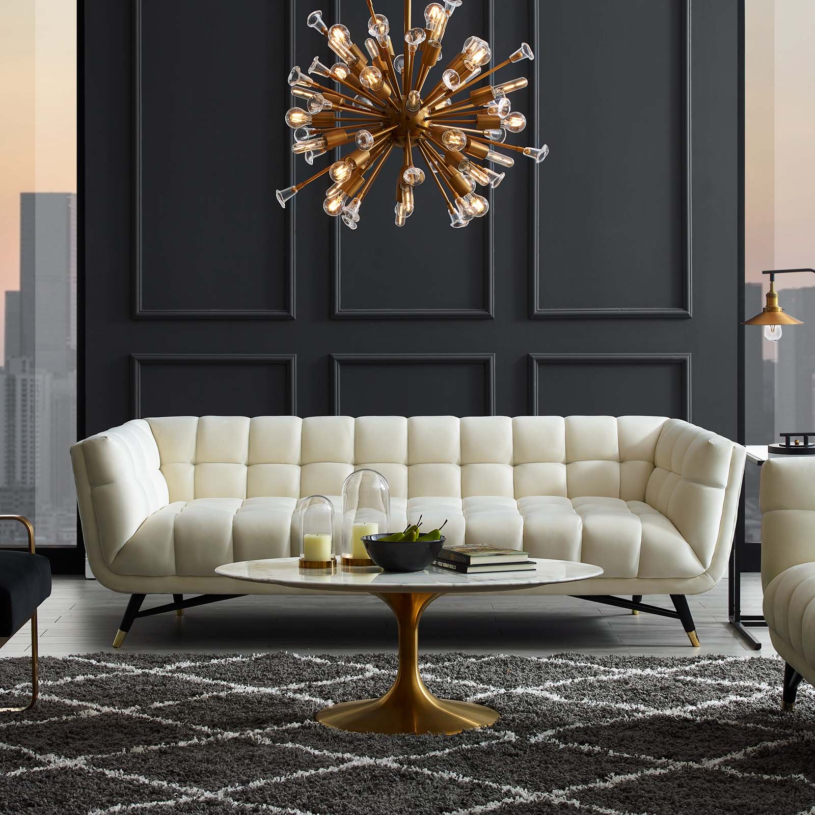 Adept Upholstered Velvet Sofa Ivory | Polyester by Modway