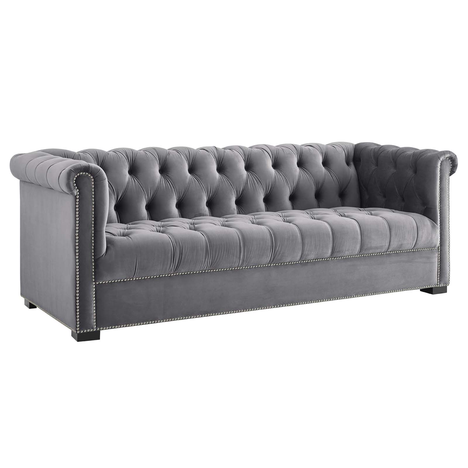 Heritage Upholstered Velvet Sofa Gray