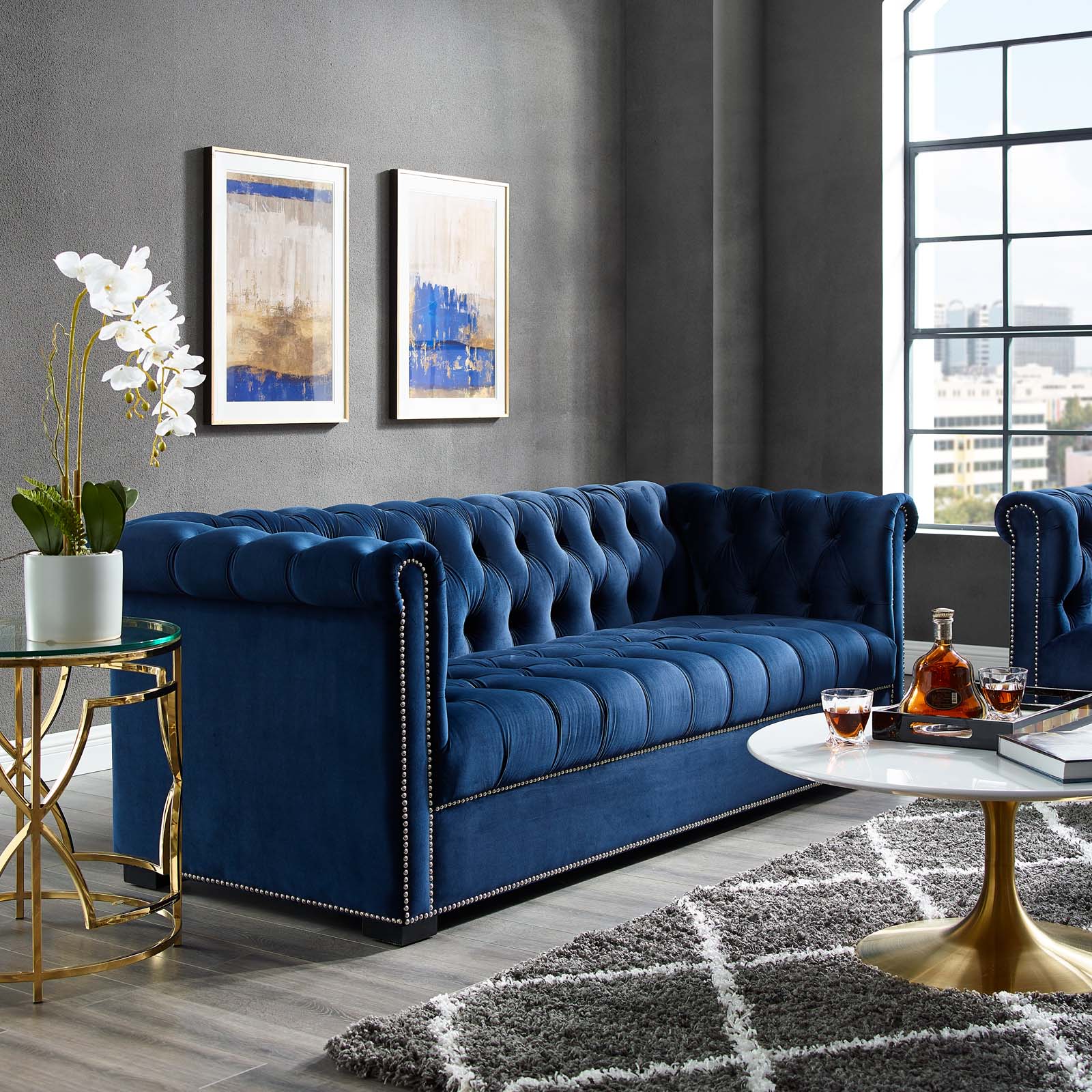 Heritage Upholstered Velvet Sofa Midnight Blue
