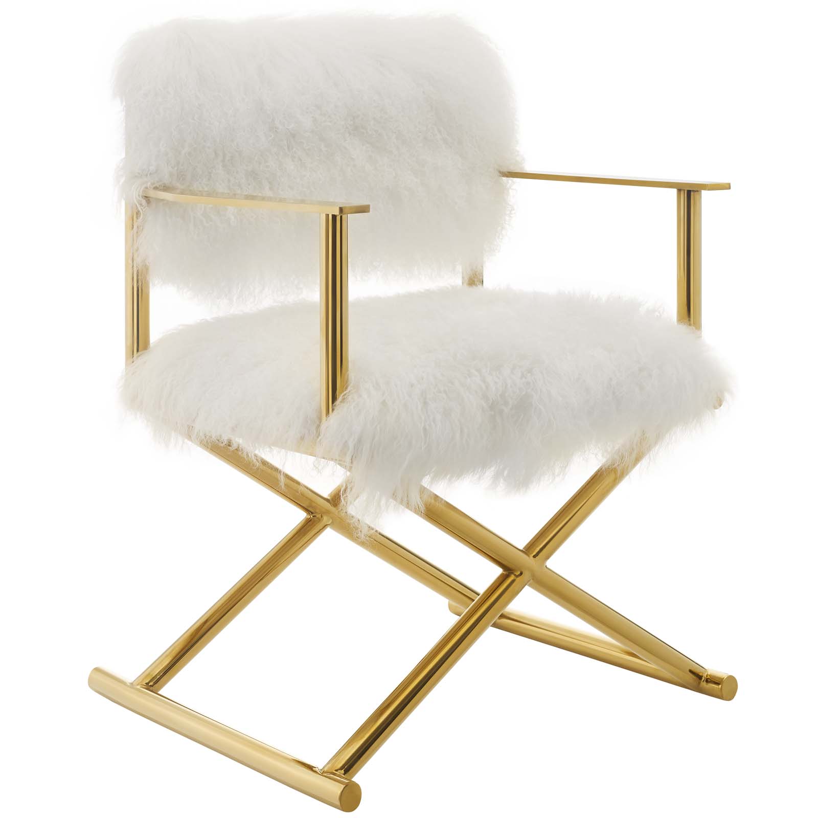 Action Pure White Cashmere Accent Director's Chair Gold