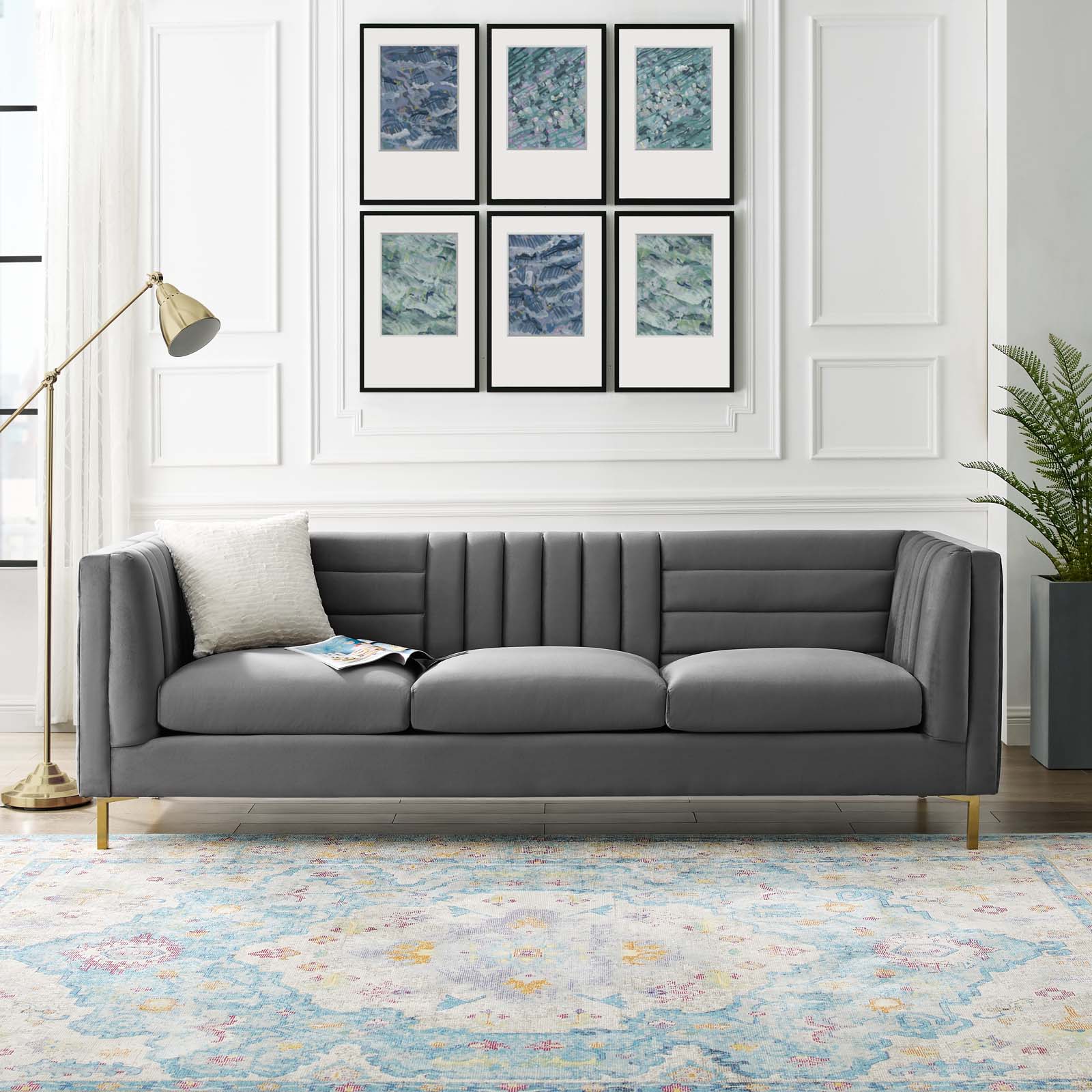 Spill Resistant Velvet Sofa Gray By Modway