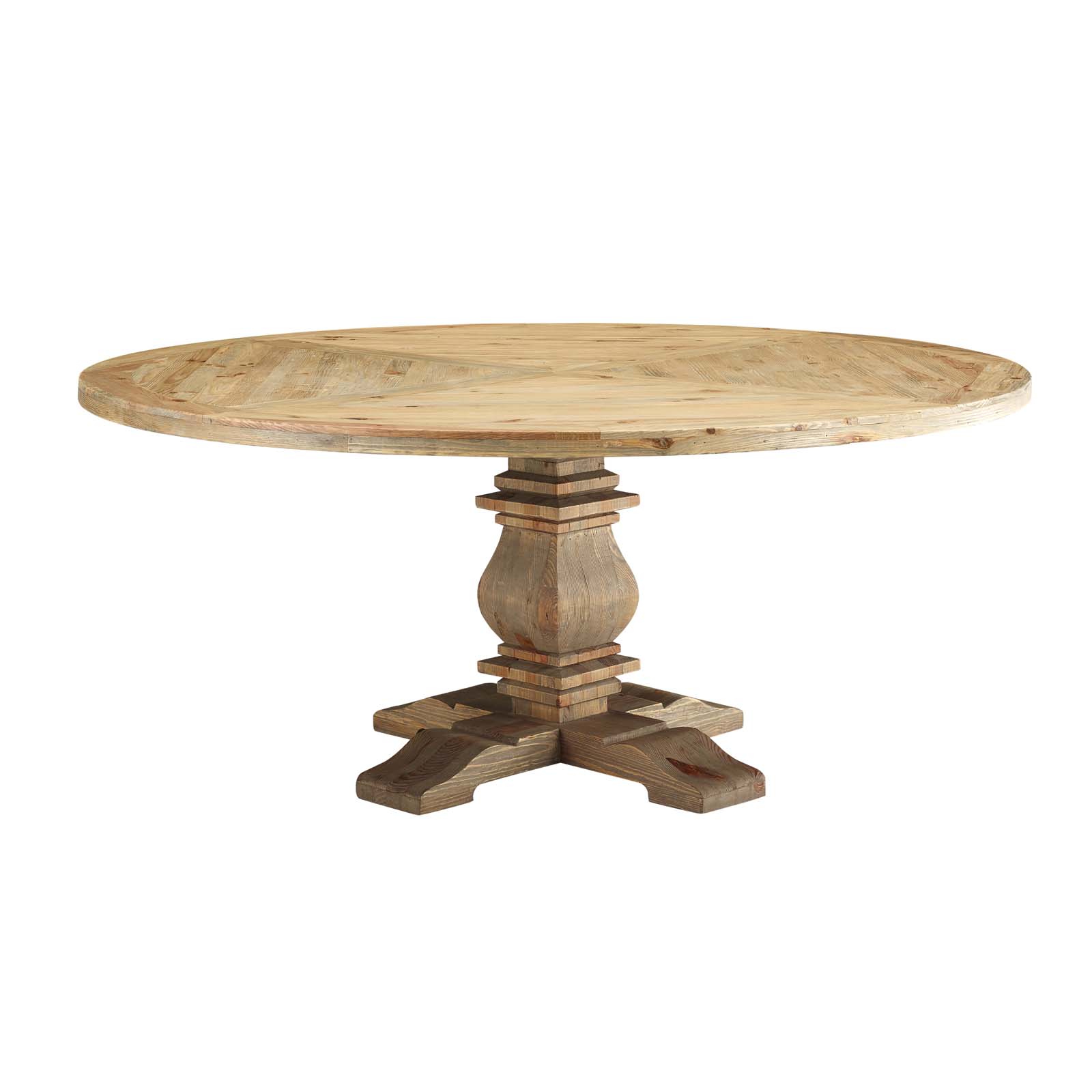 Column 71" Round Pine Wood Dining Table Brown