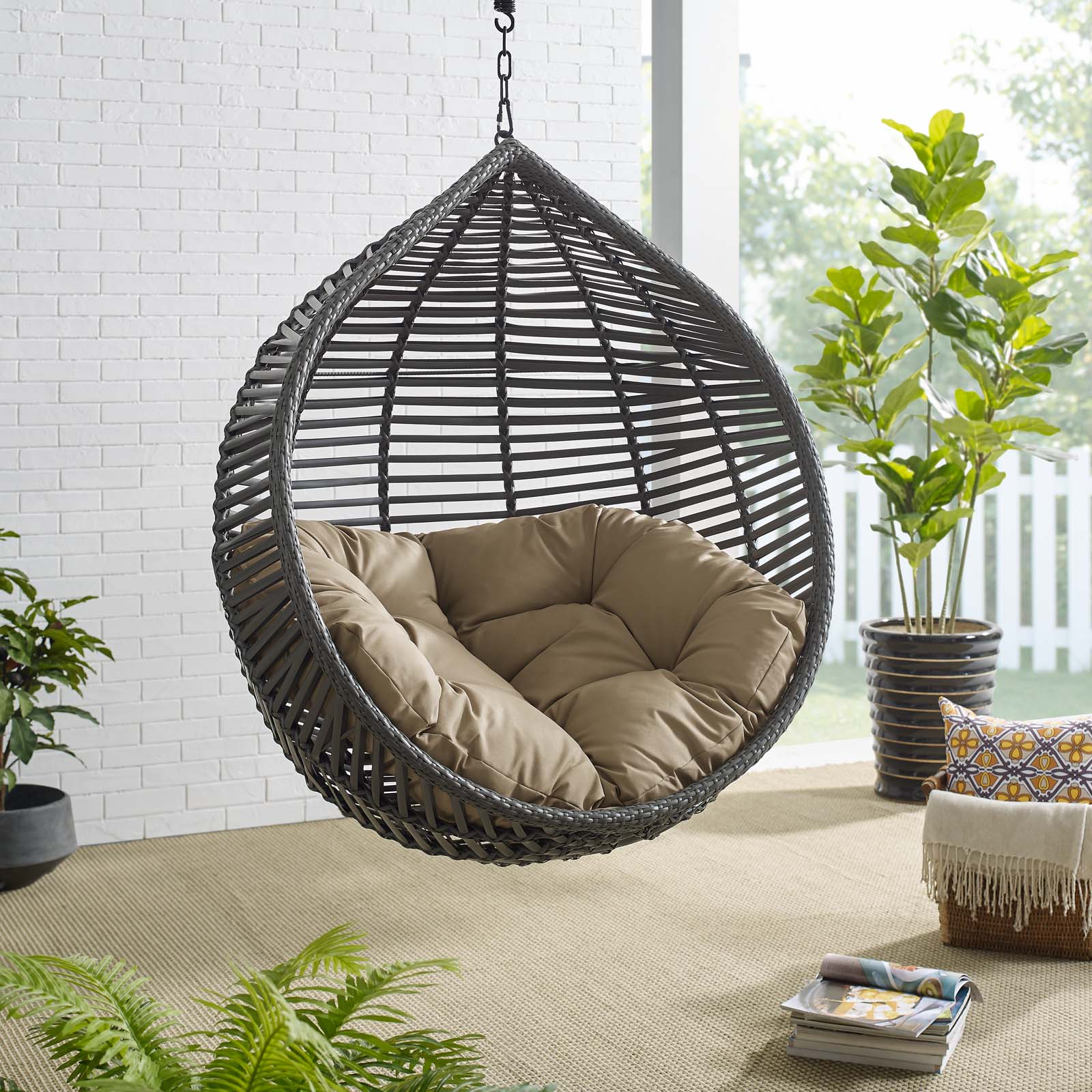 Garner Teardrop Outdoor Patio Swing Chair Without Stand Gray Mocha