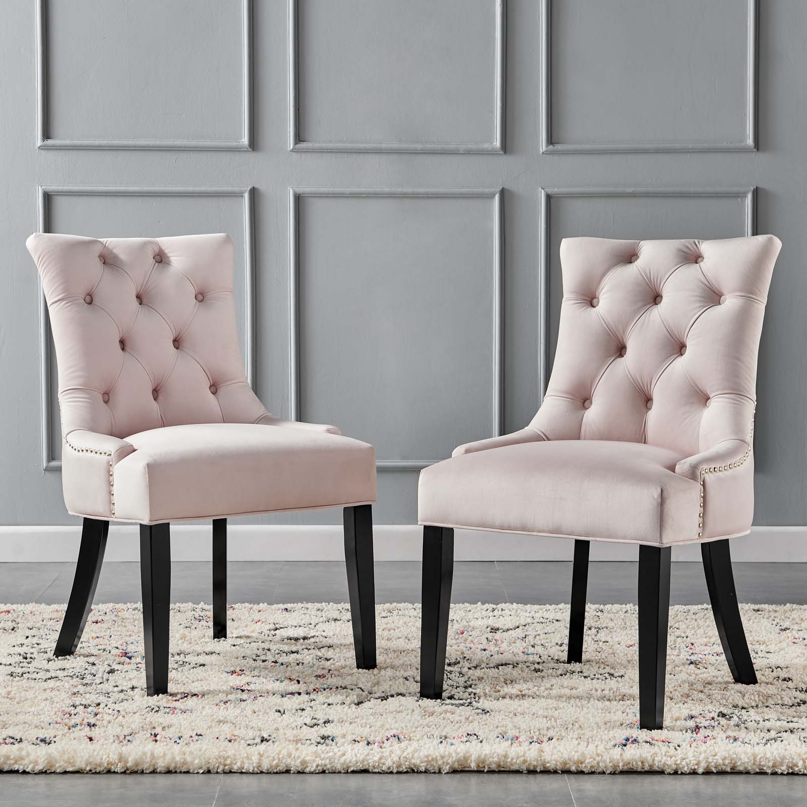 Regent Tufted Performance Velvet Dining Side Chairs Set of 2 Pink