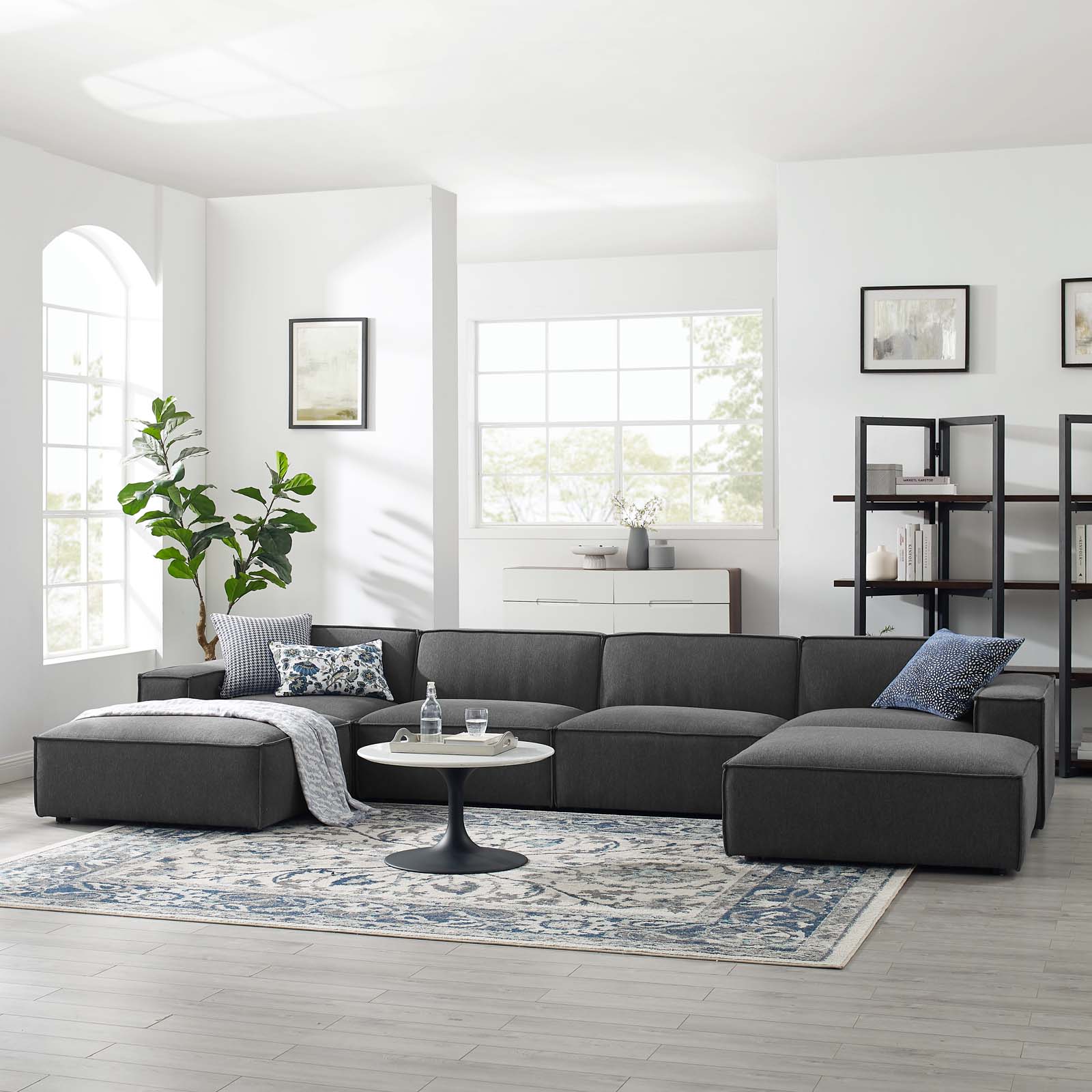 Kondensere roterende Gade Restore 6 Piece Sectional Sofa in Charcoal | Polyester by Modway