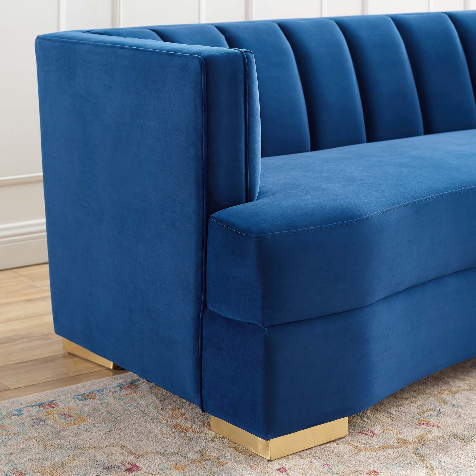 Encompass Channel Tufted Performance Velvet Curved Sofa Navy ...
